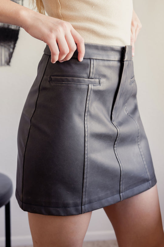 washed faux leather mini skirt