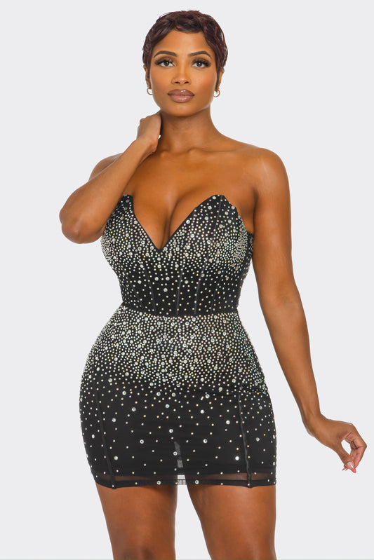 rhinestone strapless mini dress