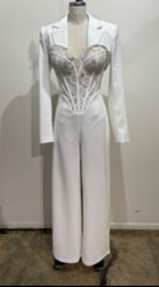 2pc set-bolero jacket & lace bustier jumpsuit