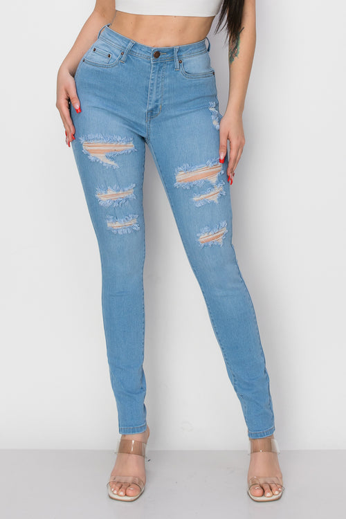 BO-308 stretch high waist distressed skinny jeans