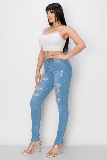 BO-308 stretch high waist distressed skinny jeans