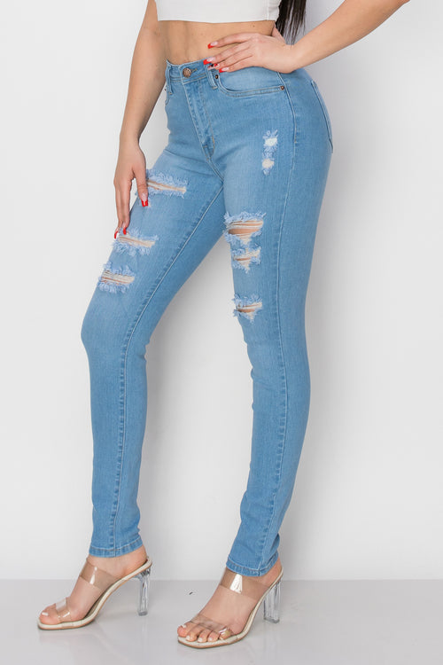 BO-308 stretch high waist distressed skinny jeans