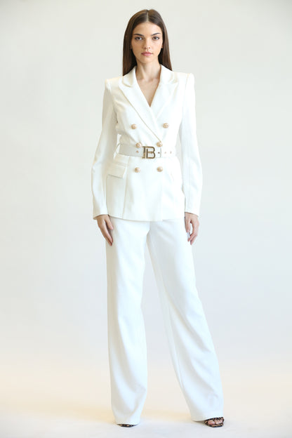 2pc set-belted double-breasted blazer & pants suit