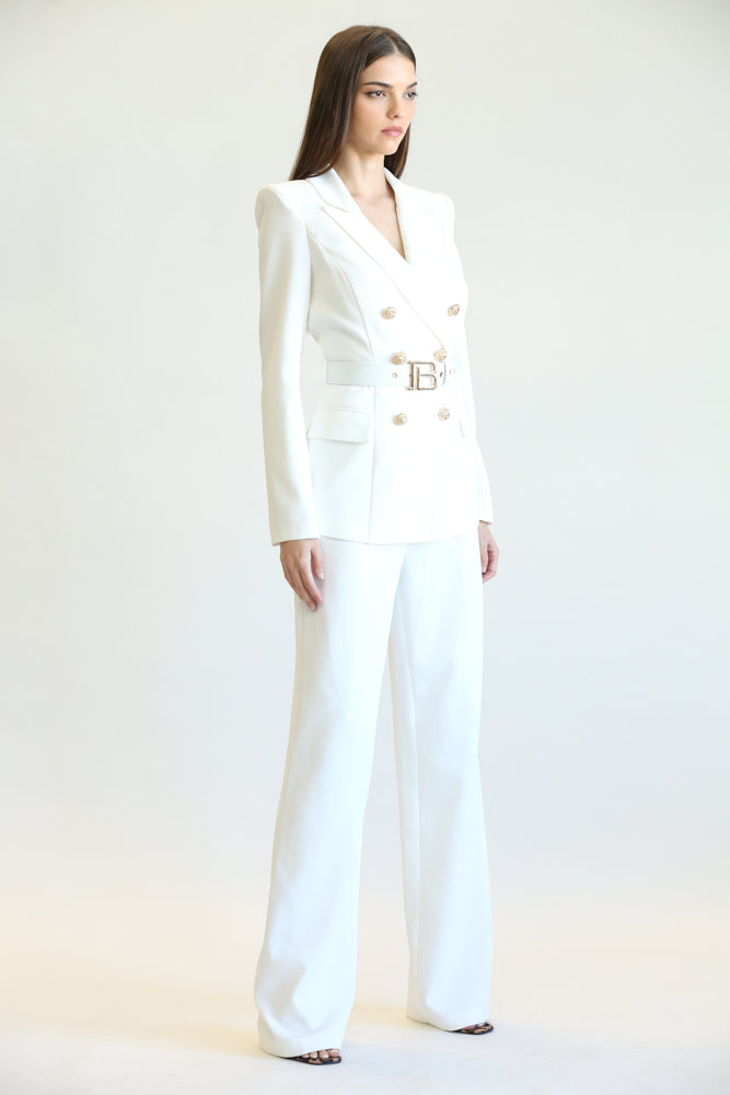 2pc set-belted double-breasted blazer & pants suit