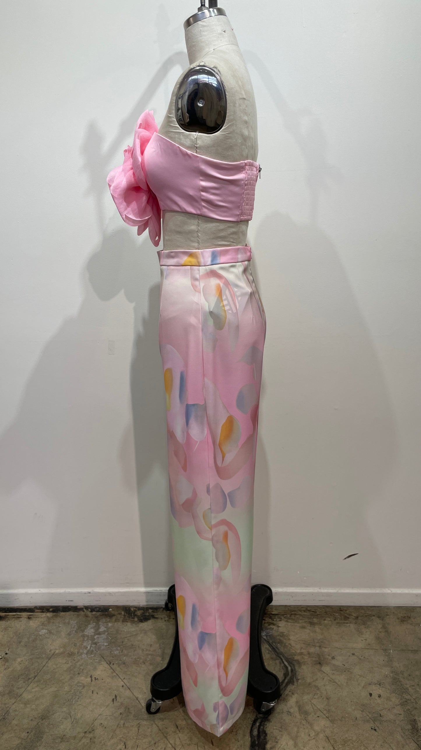 2pc set- flower applique strapless top & high waist pant