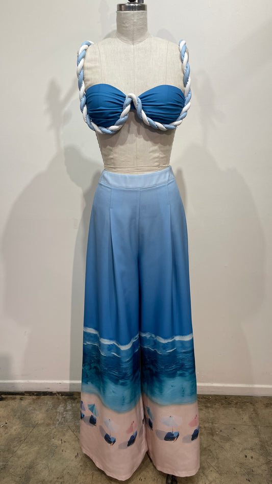 2pc set- braided bra top & wide leg beach pants