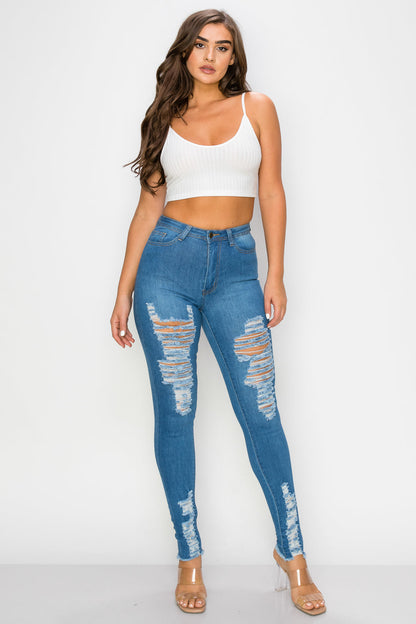 LO-196 High rise stretch distressed skinny jeans