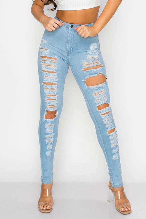 LO-192 high waist stretch ripped skinny jeans