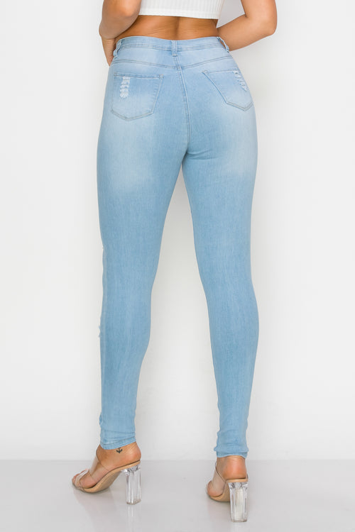 LO-199 high waist stretch slashed skinny jeans