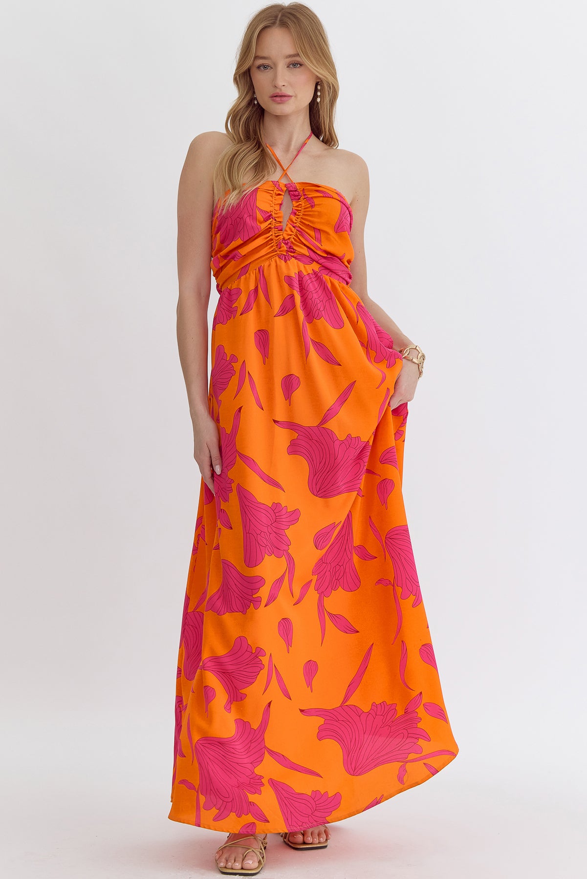 floral v-neck flowy halter maxi dress