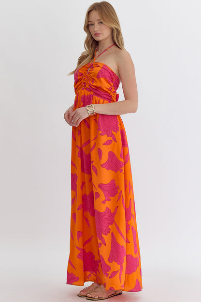 floral v-neck flowy halter maxi dress