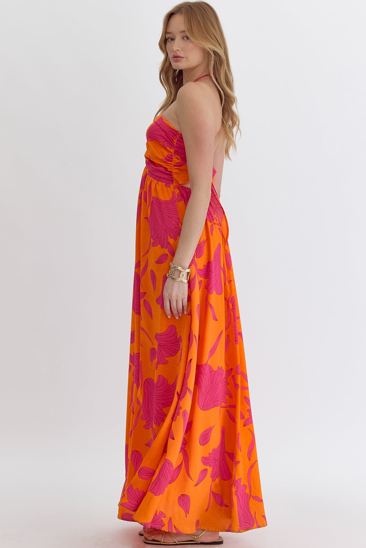 floral v-neck flowy halter maxi dress