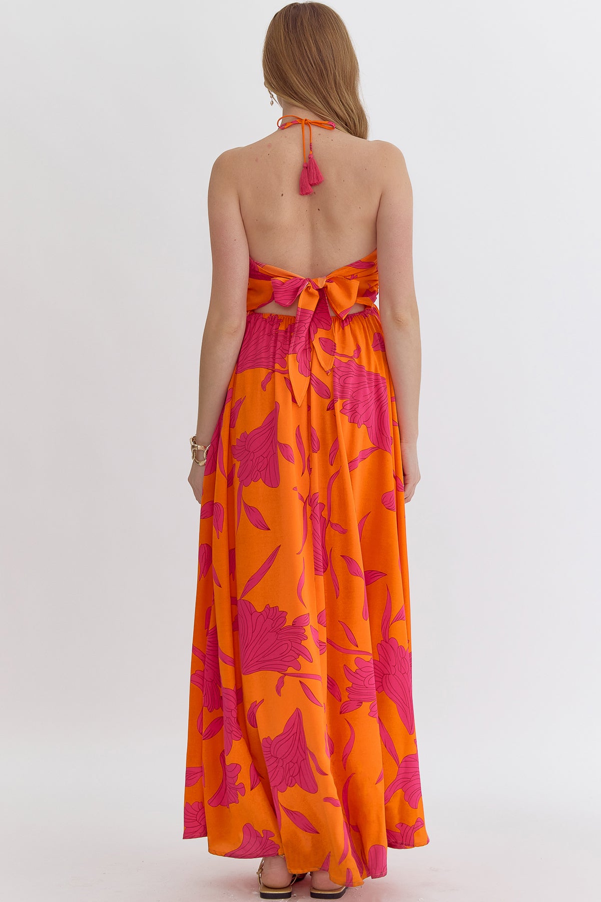 floral v-neck flowy halter maxi dress