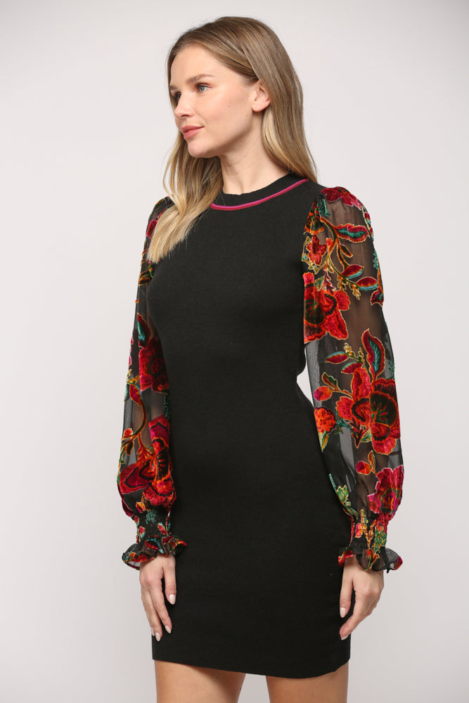 burnout velvet floral sleeve sweater dress