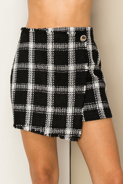 asymmetrical tweed mini skirt