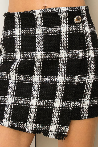 asymmetrical tweed mini skirt