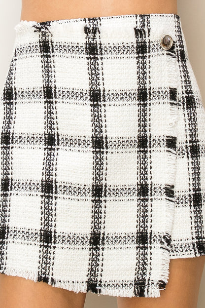 asymmetrical tweed mini skirt