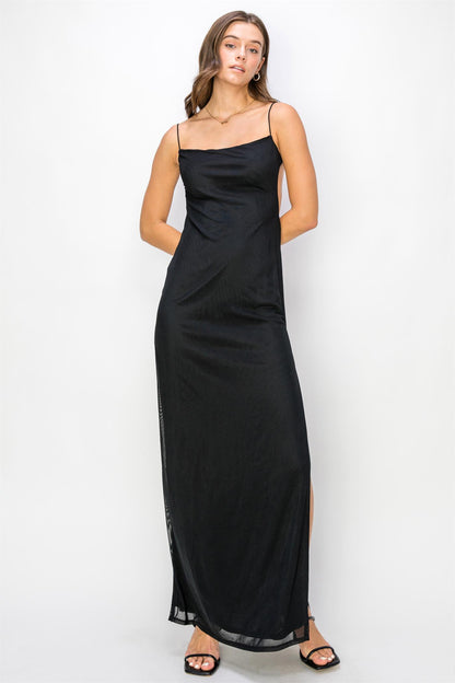 low back sleeveless mesh maxi dress