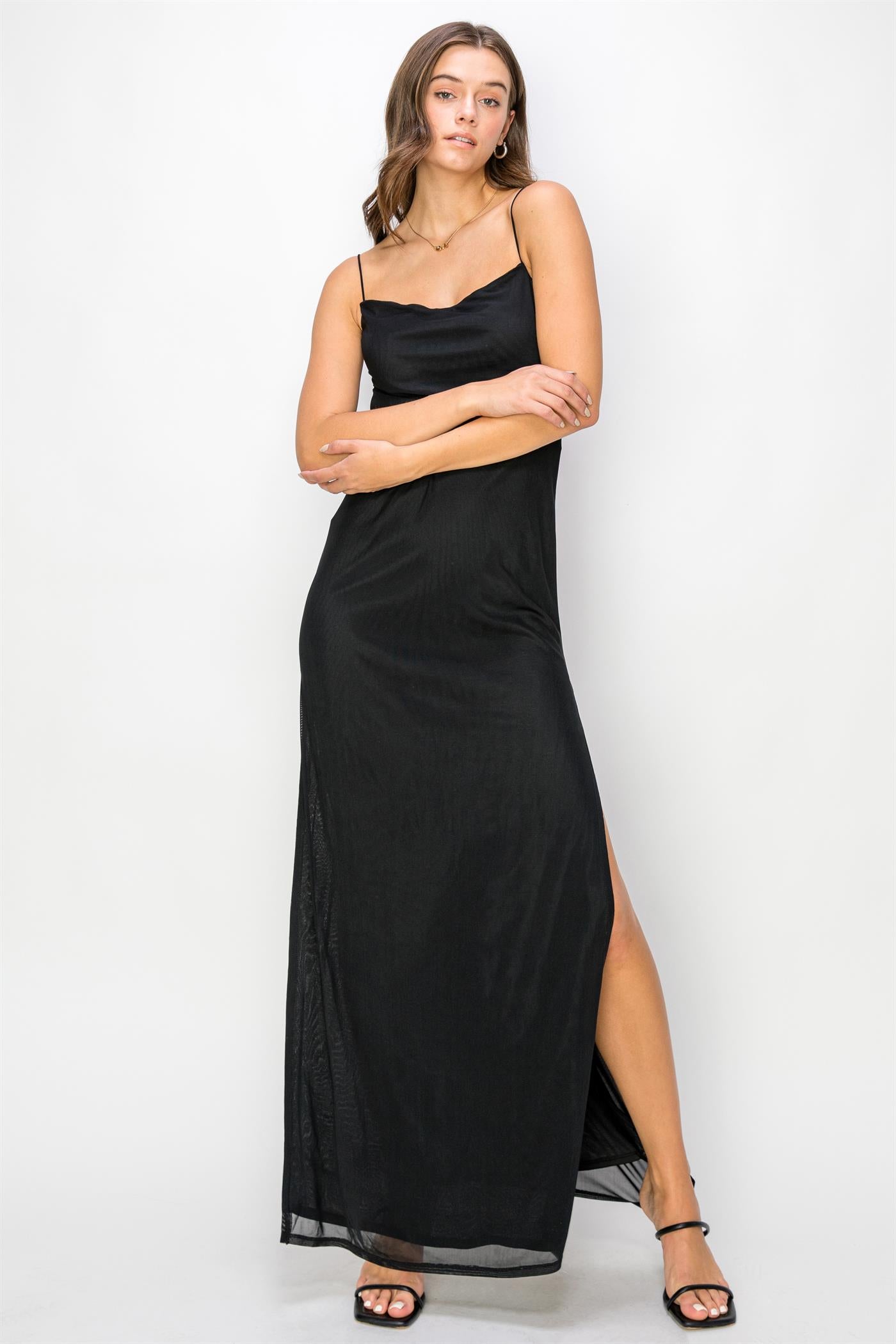 low back sleeveless mesh maxi dress