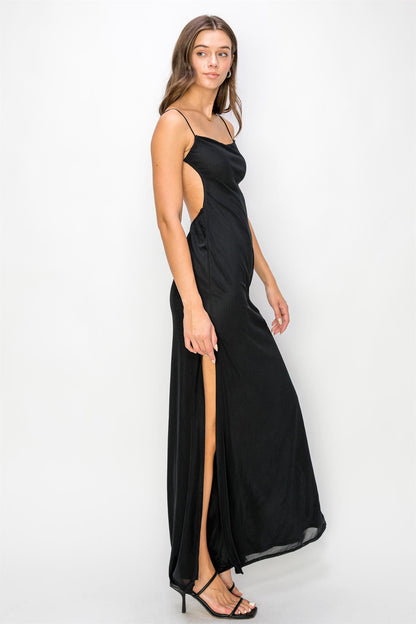 low back sleeveless mesh maxi dress