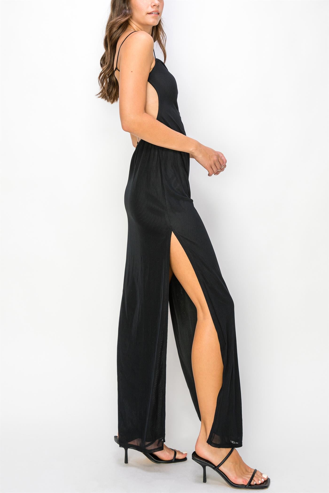 low back sleeveless mesh maxi dress