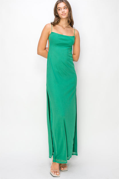 low back sleeveless mesh maxi dress