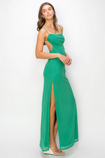 low back sleeveless mesh maxi dress