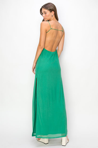 low back sleeveless mesh maxi dress