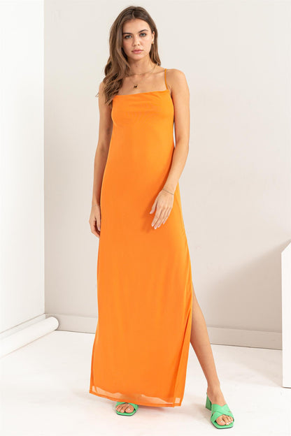 low back sleeveless mesh maxi dress