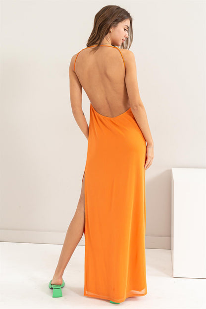 low back sleeveless mesh maxi dress