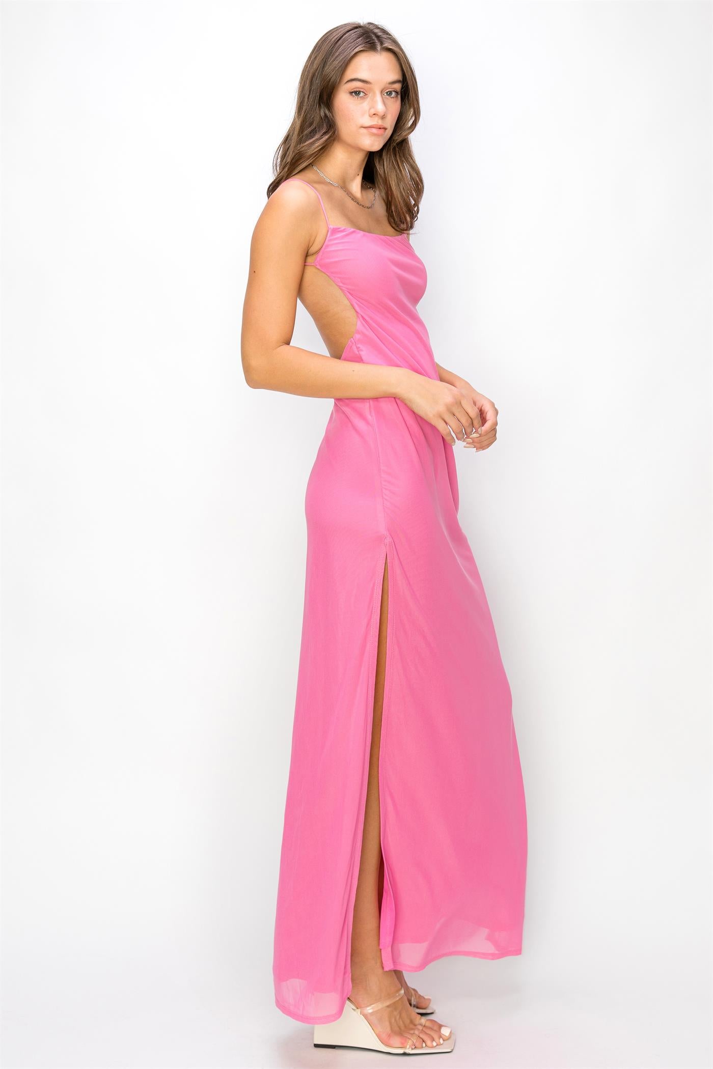 low back sleeveless mesh maxi dress