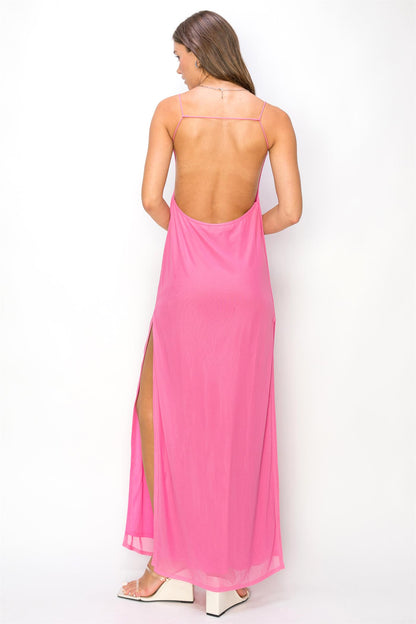 low back sleeveless mesh maxi dress