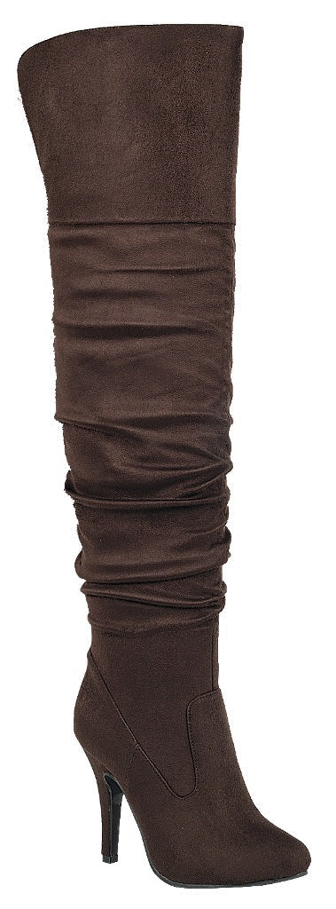 Suede Scrunch Over Knee High Stiletto Boots