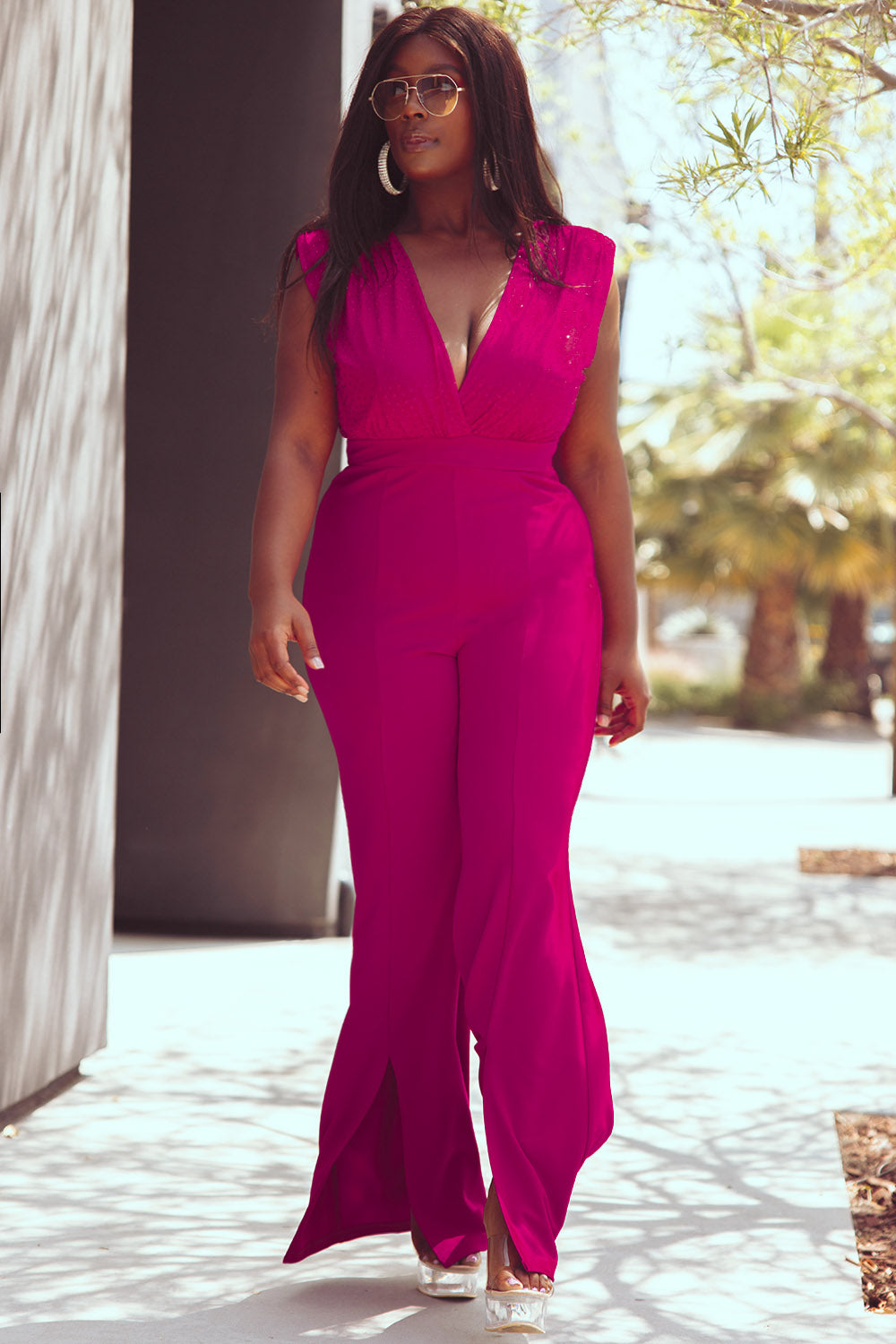 PLUS rhinestone studded bust sleeveless jumpsuit