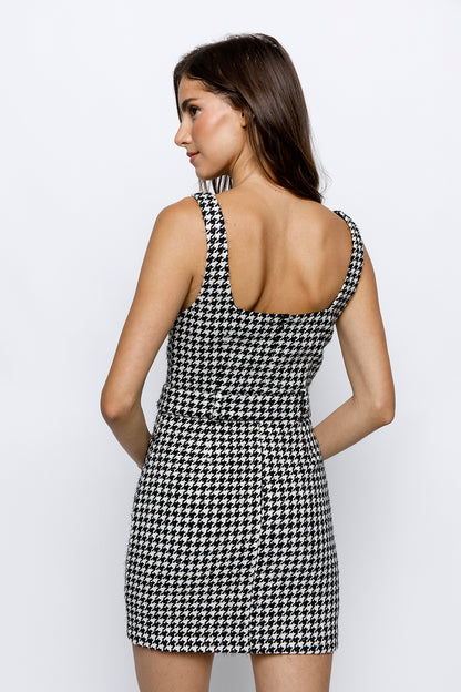 houndstooth sleeveless belted dress