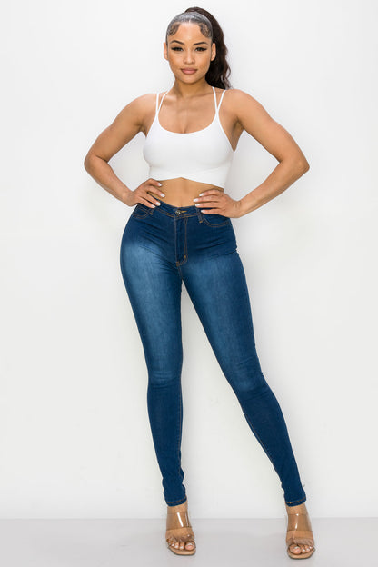 LO-126 INDIGO gold stitch high waist stretch skinny jeans