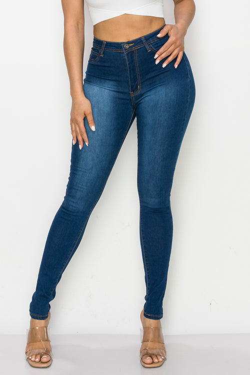 LO-126 INDIGO gold stitch high waist stretch skinny jeans