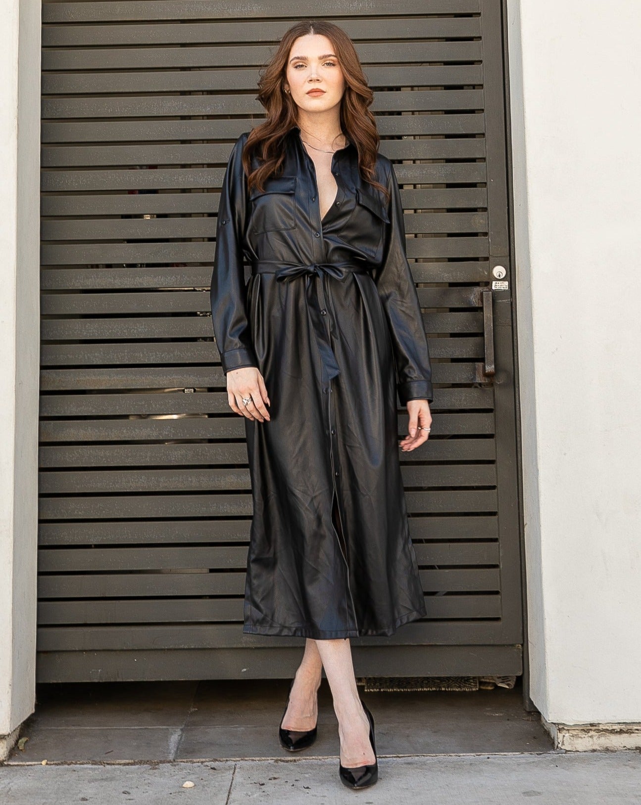 PLUS faux leather maxi shirt dress