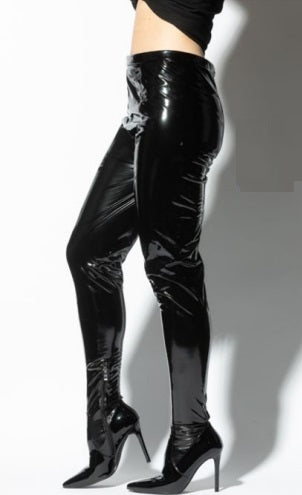 faux patent leather legging boots