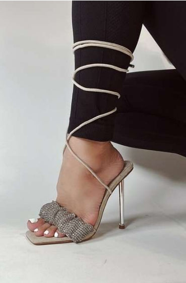 rhinestone strap tie up stiletto heel shoe