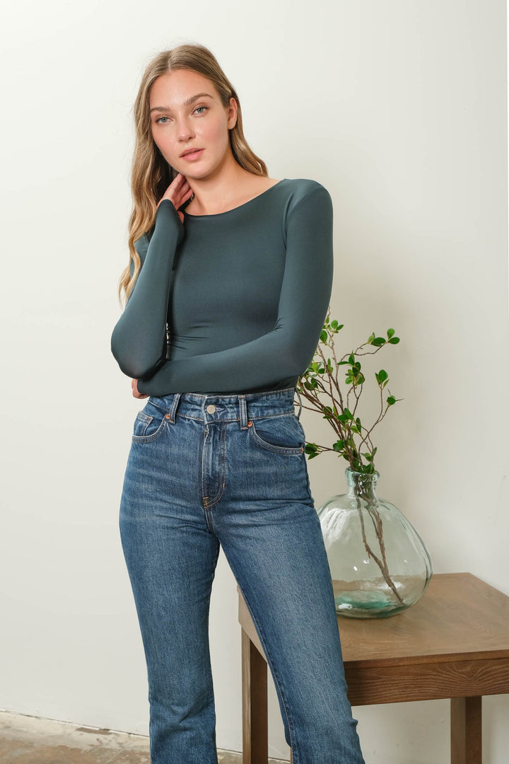 round neck long sleeve thing bodysuit