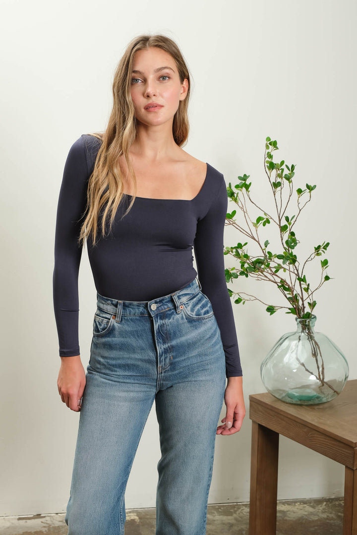 seamless square neck long sleeve bodysuit