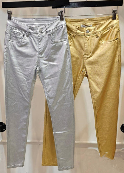 coated metallic skinny jean