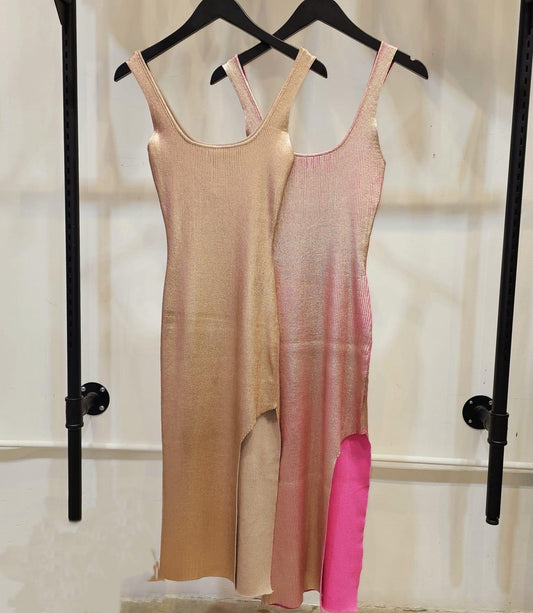 side slit metallic knit tank dress