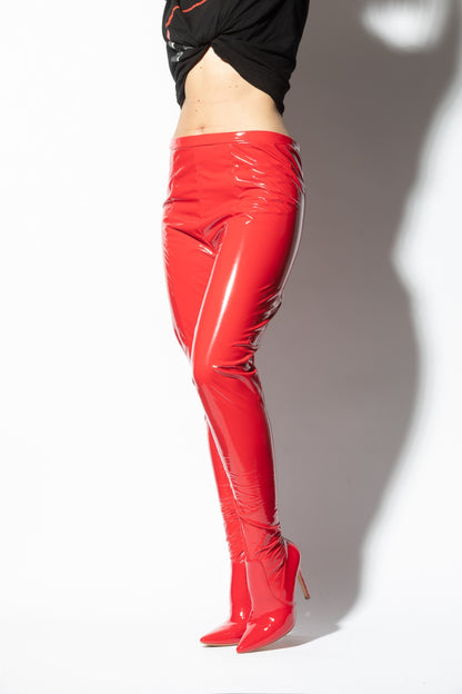 faux patent leather legging boots