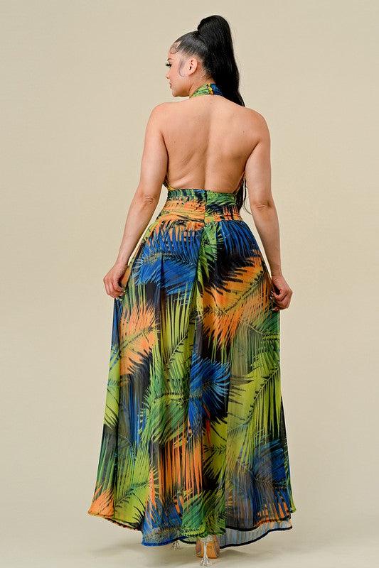 tropical palm halter maxi dress - RK Collections Boutique