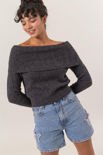 fold over off the shoulder sweater