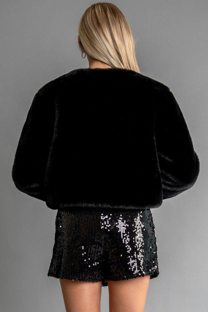 2pc faux fur crop jacket & sequin skort set - RK Collections Boutique