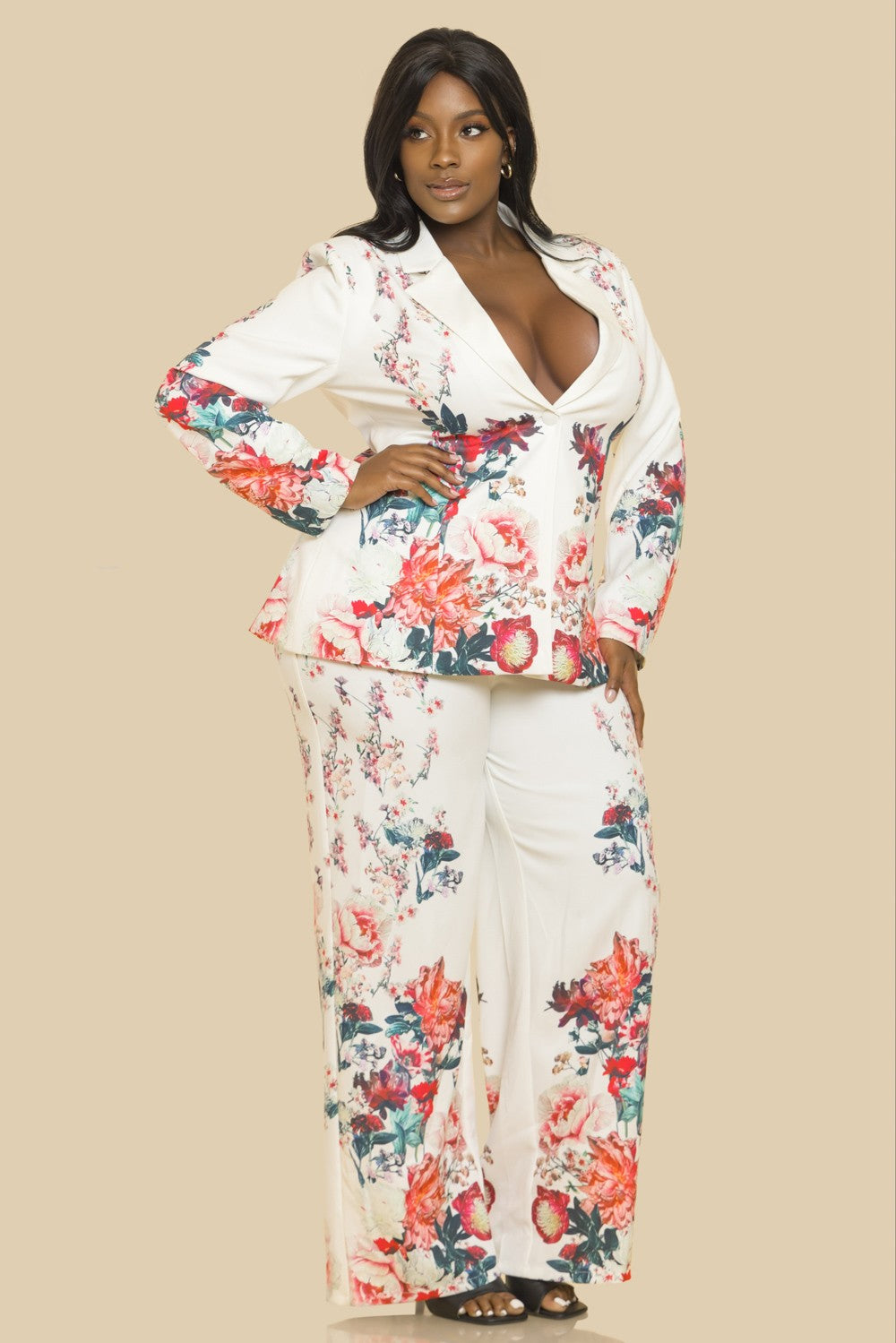 PLUS 2pc set- floral print blazer & pants