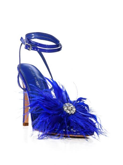 Feather Stiletto Sandal w/ Crystals